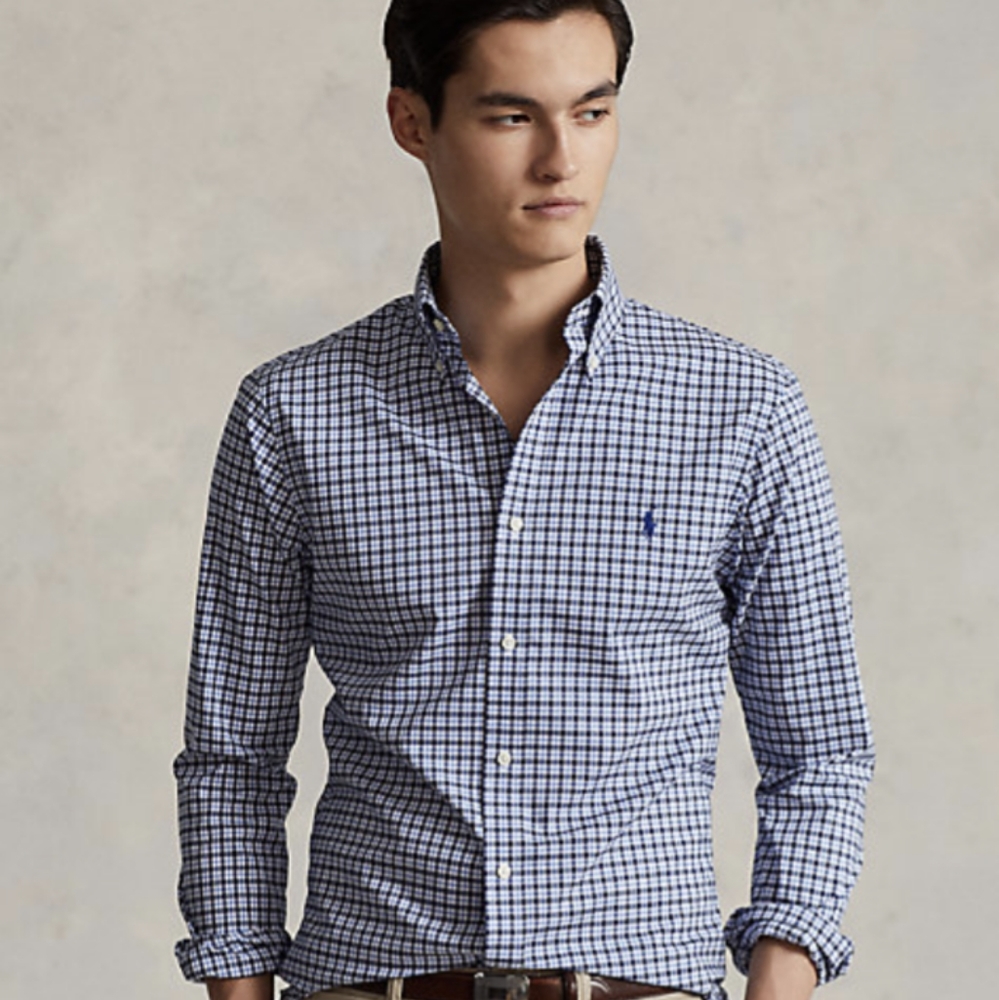 Slim Fit Plaid Poplin Shirt-M